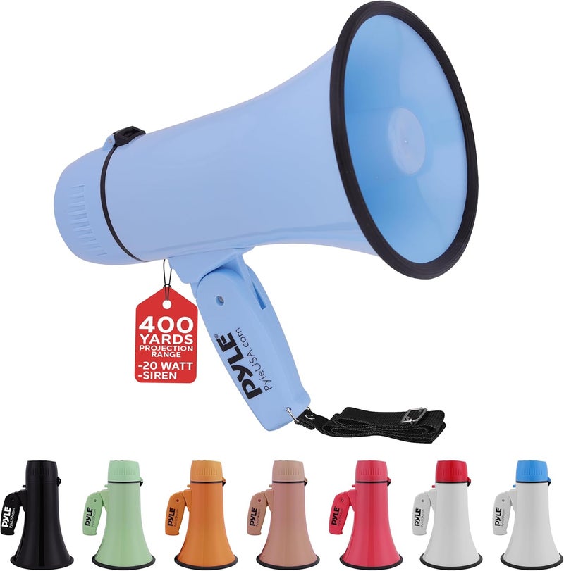 Pyle 20W Megaphone Bullhorn Speaker – Portable Handheld Loud Speaker with Adjustable Volume & Siren – Compact, Powerful Bull Horn for Announcements, Events, Sports & Public Address - Image 1